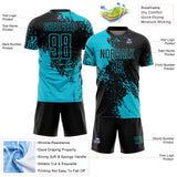 Custom Black Lakes Blue Abstract Brush Stroke Sports Sublimation Soccer Uniform Jersey