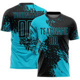 Custom Black Lakes Blue Abstract Brush Stroke Sports Sublimation Soccer Uniform Jersey