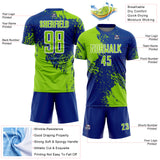 Custom Royal Neon Green-White Abstract Brush Stroke Sports Sublimation Soccer Uniform Jersey
