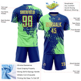 Custom Royal Pea Green-Orange Abstract Brush Stroke Sports Sublimation Soccer Uniform Jersey