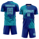 Custom Royal Teal-White Abstract Brush Stroke Sports Sublimation Soccer Uniform Jersey