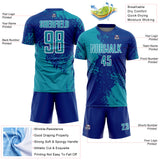 Custom Royal Teal-White Abstract Brush Stroke Sports Sublimation Soccer Uniform Jersey