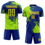 Custom Royal Neon Green-Orange Abstract Brush Stroke Sports Sublimation Soccer Uniform Jersey