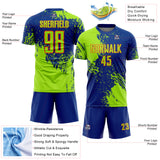 Custom Royal Neon Green-Orange Abstract Brush Stroke Sports Sublimation Soccer Uniform Jersey