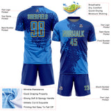 Custom Royal Powder Blue-Yellow Abstract Brush Stroke Sports Sublimation Soccer Uniform Jersey