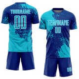 Custom Royal Lakes Blue-White Abstract Brush Stroke Sports Sublimation Soccer Uniform Jersey