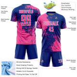 Custom Royal Pink-White Abstract Brush Stroke Sports Sublimation Soccer Uniform Jersey