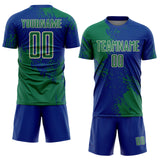 Custom Royal Kelly Green-Cream Abstract Brush Stroke Sports Sublimation Soccer Uniform Jersey