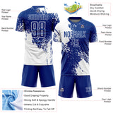 Custom Royal White Abstract Brush Stroke Sports Sublimation Soccer Uniform Jersey
