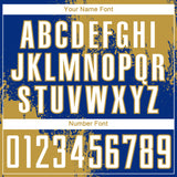 Custom Royal White-Old Gold Abstract Brush Stroke Sports Sublimation Soccer Uniform Jersey