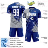 Custom Royal White-Gray Abstract Brush Stroke Sports Sublimation Soccer Uniform Jersey