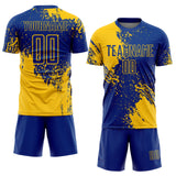 Custom Royal Yellow Abstract Brush Stroke Sports Sublimation Soccer Uniform Jersey