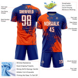 Custom Royal White-Orange Abstract Brush Stroke Sports Sublimation Soccer Uniform Jersey