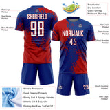Custom Royal White-Red Abstract Brush Stroke Sports Sublimation Soccer Uniform Jersey