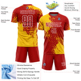 Custom Red Yellow-White Abstract Brush Stroke Sports Sublimation Soccer Uniform Jersey