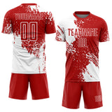 Custom Red White Abstract Brush Stroke Sports Sublimation Soccer Uniform Jersey