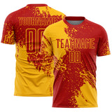 Custom Red Gold Abstract Brush Stroke Sports Sublimation Soccer Uniform Jersey