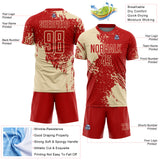 Custom Red Cream Abstract Brush Stroke Sports Sublimation Soccer Uniform Jersey