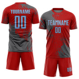 Custom Red Light Blue-Steel Gray Abstract Brush Stroke Sports Sublimation Soccer Uniform Jersey