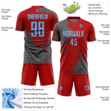 Custom Red Light Blue-Steel Gray Abstract Brush Stroke Sports Sublimation Soccer Uniform Jersey