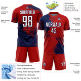 Custom Red White-Navy Abstract Brush Stroke Sports Sublimation Soccer Uniform Jersey