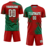 Custom Red White-Kelly Green Abstract Brush Stroke Sports Sublimation Soccer Uniform Jersey