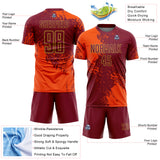 Custom Crimson Orange-Old Gold Abstract Brush Stroke Sports Sublimation Soccer Uniform Jersey