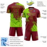 Custom Crimson Neon Green Abstract Brush Stroke Sports Sublimation Soccer Uniform Jersey