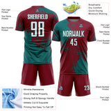 Custom Crimson White-Teal Abstract Brush Stroke Sports Sublimation Soccer Uniform Jersey