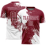 Custom Crimson White Abstract Brush Stroke Sports Sublimation Soccer Uniform Jersey