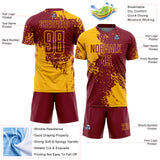 Custom Crimson Gold Abstract Brush Stroke Sports Sublimation Soccer Uniform Jersey