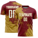 Custom Crimson White-Old Gold Abstract Brush Stroke Sports Sublimation Soccer Uniform Jersey