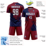 Custom Crimson White-Navy Abstract Brush Stroke Sports Sublimation Soccer Uniform Jersey