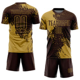 Custom Brown Old Gold Abstract Brush Stroke Sports Sublimation Soccer Uniform Jersey