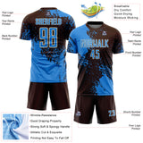 Custom Brown Powder Blue-Cream Abstract Brush Stroke Sports Sublimation Soccer Uniform Jersey