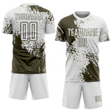 Custom White Olive Abstract Brush Stroke Sports Sublimation Soccer Uniform Jersey