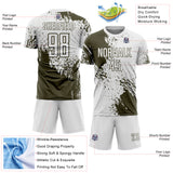 Custom White Olive Abstract Brush Stroke Sports Sublimation Soccer Uniform Jersey