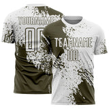 Custom White Olive Abstract Brush Stroke Sports Sublimation Soccer Uniform Jersey