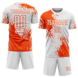 Custom White Orange Abstract Brush Stroke Sports Sublimation Soccer Uniform Jersey