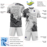 Custom White Steel Gray Abstract Brush Stroke Sports Sublimation Soccer Uniform Jersey