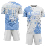 Custom White Light Blue Abstract Brush Stroke Sports Sublimation Soccer Uniform Jersey