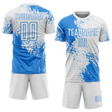 Custom White Powder Blue Abstract Brush Stroke Sports Sublimation Soccer Uniform Jersey