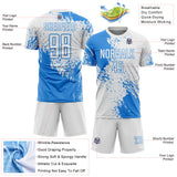 Custom White Powder Blue Abstract Brush Stroke Sports Sublimation Soccer Uniform Jersey