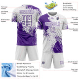 Custom White Purple Abstract Brush Stroke Sports Sublimation Soccer Uniform Jersey