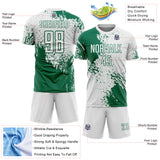 Custom White Kelly Green Abstract Brush Stroke Sports Sublimation Soccer Uniform Jersey