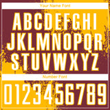 Custom Burgundy White-Gold Abstract Brush Stroke Sports Sublimation Soccer Uniform Jersey