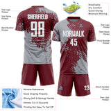 Custom Burgundy White-Gray Abstract Brush Stroke Sports Sublimation Soccer Uniform Jersey