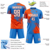 Custom Powder Blue White-Orange Abstract Brush Stroke Sports Sublimation Soccer Uniform Jersey
