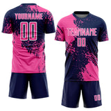 Custom Navy Pink-White Abstract Brush Stroke Sports Sublimation Soccer Uniform Jersey