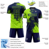Custom Navy Neon Green Abstract Brush Stroke Sports Sublimation Soccer Uniform Jersey
